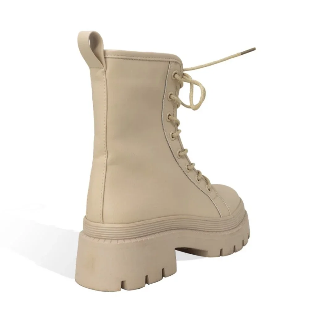 Heeled Boots for Women Combat Boot Lace Up Knee High Boots - Picture 2 of 4